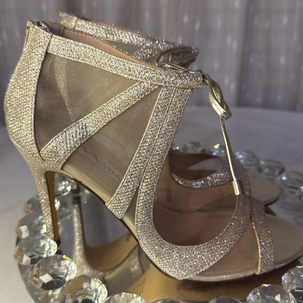 NINA New York Gold Metallic Sparkle Heels 7.5